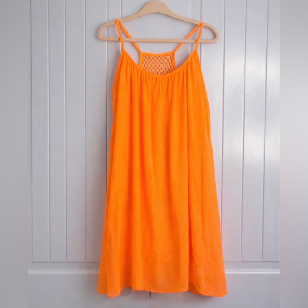 ReachMe Neon Orange Sheer Lined Mesh Back Swing Beach Dress ~ Size Small ~ NWOT - Picture 6 of 10